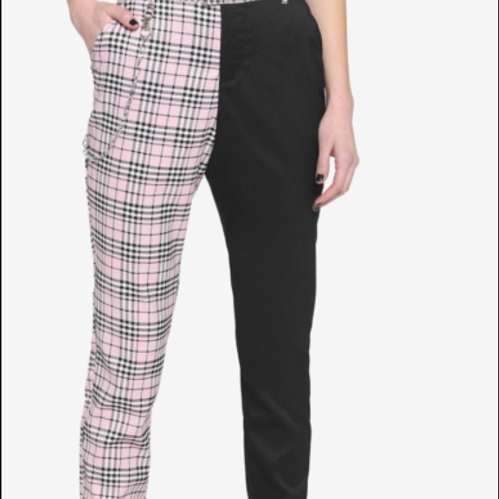 Black and Pink Plaid Split pants